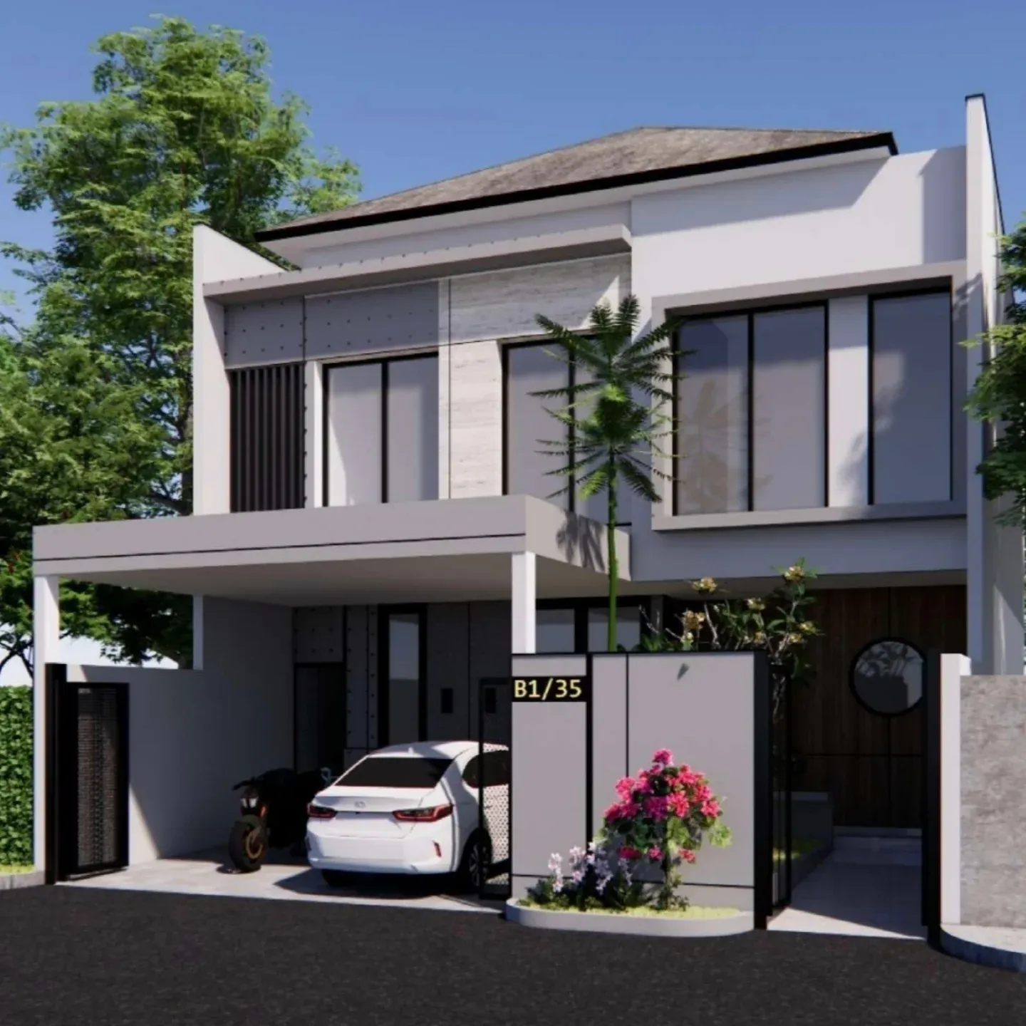 Gambar desain 3D rumah di Kebon Jeruk dari sisi kiri