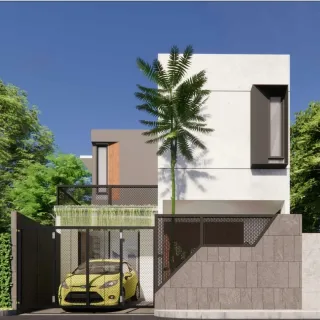 Gambar desain 3D rumah industrial di Poris, tampak depan