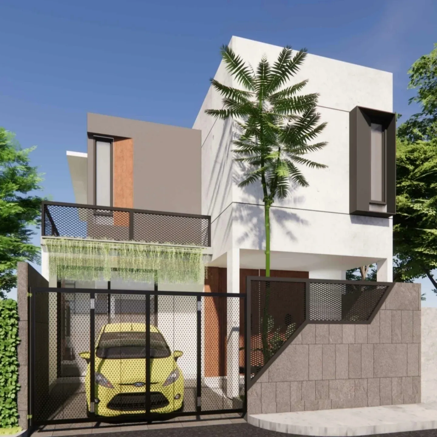Gambar desain 3D rumah industrial di Poris dari sisi kiri