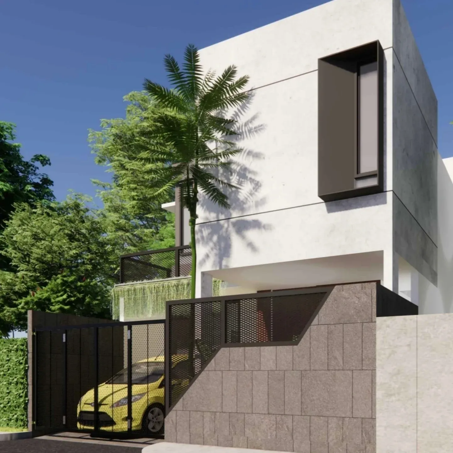Gambar desain 3D rumah industrial di Poris dari sisi kanan